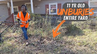 11 Yr Old Kid Mows Overgrown Grass STUNNED By Lawn Clean Up On Abandoned Home [upl. by Schreibe553]