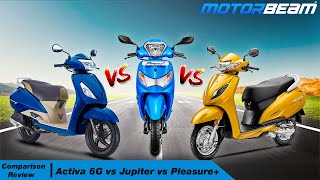 Honda Activa 6G vs TVS Jupiter vs Hero Pleasure  Comparison Review  MotorBeam हिंदी [upl. by Nidak177]