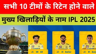 IPL 2025 All teams retention  IPL auction  IPL  CSK  KKR retained players [upl. by Eelyr]