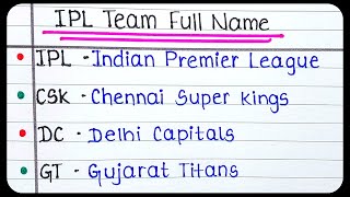 IPL team names 2023  IPL India Team Full Name RR PBKS DC KKR MI RCB SRH CSK [upl. by Moir]