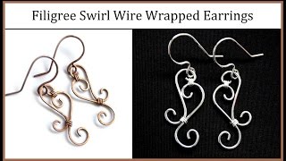 Easy Jewelry Tutorial  Simple Wire Wrapped Filigree Swirl Earrings [upl. by Ciri383]