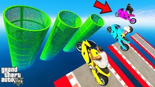 FRANKLIN TRIED IMPOSSIBLE LONGEST TUBE TUNNEL JUMP PARKOUR RAMP CHALLENGE GTA 5  SHINCHAN and CHOP [upl. by Myra]