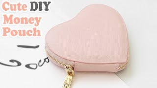 DIY HEART PURSE BAG  PU Lather Zipper Money Pouch amp Credit Card Holder No Sew [upl. by Urbannal]