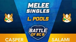 Casper Fox vs salami Fox  Melee Singles Losers Top 64  Battle of BC 6 [upl. by Elyrad]