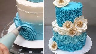 EASY WEDDING CAKE IDEA  How To Make Swirl Buttercream Roses by Cakes StepbyStep [upl. by Morganstein]