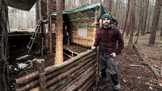 Bushcraft Camp Full Super Shelter Build from Start to Finish [upl. by Kipp]