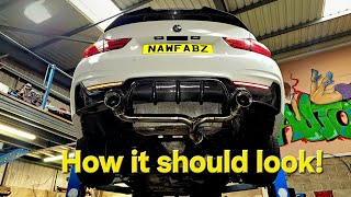 BMW 435D DUAL EXIT EXHAUST CONVERSION WITH CARBON DIFFUSER INSTALL BACKBOX MUFFLER DELETE [upl. by Harday530]