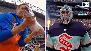 Seattle Kraken Walk Out to Fish Being Thrown  2024 NHL Winter Classic [upl. by Concettina]