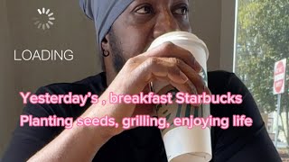 breakfast Starbucks outdoor cooking prep for garden and shopping [upl. by Areehs997]