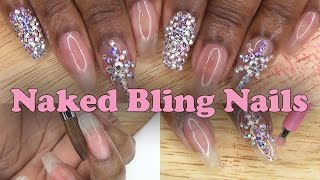 Acrylic Nails Naked Bling Nails  Natural Nail Acrylic Overlay  LongHairPrettyNails [upl. by Eidorb]