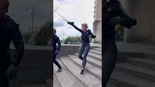 Epic sword fight ⚔️ swordfighting fightchoreography stuntFelipehandstand [upl. by Anihc]