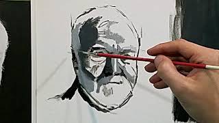 Timelapse oil painting of Andrew Carnegie in black and white [upl. by Ogilvy]