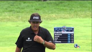 US Open Phil Mickelson eagles 10th hole from rough [upl. by Idieh]