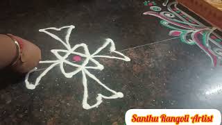 Rangoli Designs with Dots 🙂👌🙏4 dots kolam chinna vakita mugguside border rangoli chukki rangoli [upl. by Gabrielson]