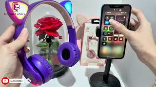 tutorial cara menggunakan headphone bluetooth kucing led p47m headset wireless cat ear p47 [upl. by Aidroc]