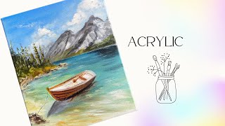 Painting A Beautiful Lake Landscape On Canvas With Acrylics 🎨🚣 [upl. by Aurel]