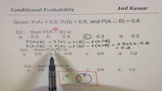 Conditional Probability PB when A occurs given PA PB PA or B [upl. by Berna714]