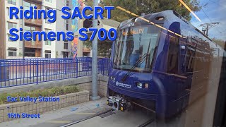 Sacramento Light Rail Siemens S700 Ride  Sacramento Valley Station  16th Street Station Gold Line [upl. by Heyward]