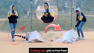 Touching cute girls on Feet Prank  part 2  funny Reactions  Epic reaction  funny prank 2023 [upl. by Otreblanauj649]