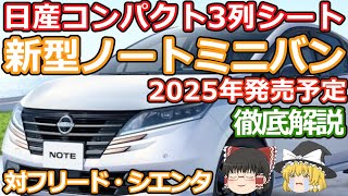 ニッサン新型ノートミニバン3列シート！2025年発売予定の最新情報：スライドドアとePOWERを装備！ [upl. by Lesna]