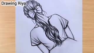 Easy girl backside drawing for beginners  How to draw a girl  Pencil Sketch DrawingRiya [upl. by Rosen9]