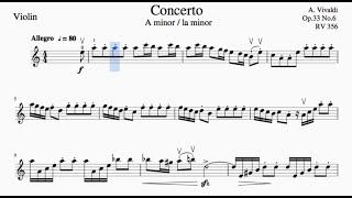 Vivaldi Concerto A minor for Violin Op 3 No 6 RV 356 1st Movement Piano Accompaniment [upl. by Letsyrc349]