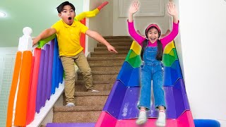 Eric Jannie and Charlotte Plays on the Stair Slide for Kids [upl. by Salas]