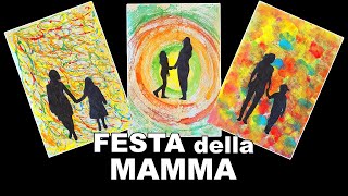 👩‍👧‍👦🎨 Tutorial Festa della Mamma  Sagome Nere su Sfondi Colorati con 3 Tecniche di Pittura 👩🏻‍🎨🧽🧻 [upl. by Navap]