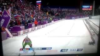 Biathlon womens Mass Start 125 km finish of Darya Domracheva Gold Sochi 2014 [upl. by Eislel235]