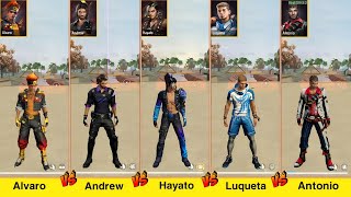 ALVARO VS ANDREW VS HAYATO VS LUQUETA VS ANTONIO DAMAGE TEST FREE FIRE  GARENA FREE FIRE [upl. by Sillsby429]