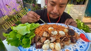 3x spicy noodles 🥵 king chilly  chilly powder  roasted pork  quail egg extreme spicy plate [upl. by Esenwahs]