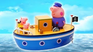 Peppa Pigs adventure Peppa Pig family travels by toy boat [upl. by Leinod]