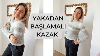 YAKADAN BAŞLAMALI KAZAK YAPIMI 🌸 ÖRGÜ KAZAK YAPIMI crochet [upl. by Ennoid]