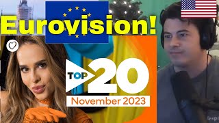 American Reacts Eurovision Top 20 Most Watched November 2023 [upl. by Carlyn]