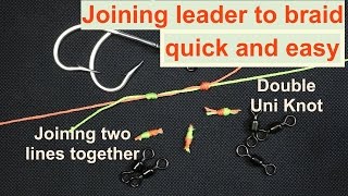 Double Uni Knot Mono to Braid Join two lines [upl. by Dobson]