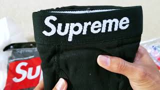 Unboxing SUPREME x Hanes Tee Boxer Brief amp Socks  Try On Body 9 1 18 [upl. by Nallid193]