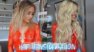 BELLAMI PRO HAIR TRANSFORMATION  BRONDE OMBRE TO PLATINUM BLONDE [upl. by Olympie138]