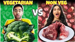 VEGETARIAN vs NONVEGETARIAN vs VEGAN FOOD 😱  60 minute Food Challenge [upl. by Neliac]