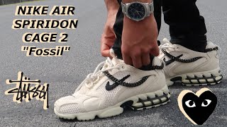 DIY CDG STUSSY NIKE AIR ZOOM SPIRIDON CAGE 2 FOSSIL REVIEW amp ON FEET [upl. by Nirtiak]