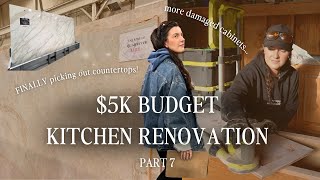 5K BUDGET KITCHEN RENOVATION Countertop shopping MORE damaged cabinets  paint prep Part 7 [upl. by Kimbra]