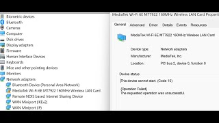 Fix MediaTek WiFi 6E MT7922 Adapter Not Working Error Code 1043455639 On Windows 1110 PC [upl. by Nohj203]