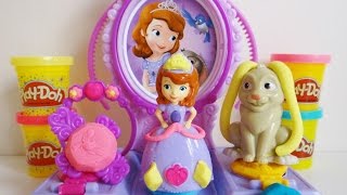 PlayDoh Sofia the First Amulet amp Vanity and Princess Sofia amp Clover Playsets Unboxing [upl. by Southard]