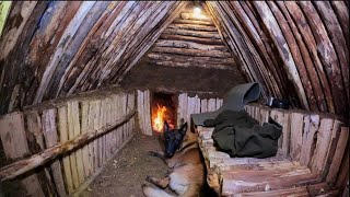 Building BUSHCRAFT DUGOUT IN a RAINSTORM  Camping Outdoors Cooking Nature Sounds DIY ASMR [upl. by Fezoj]