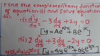 2ND ORDER DIFFERENTIAL EQATIONSCOMPLIMENTARY FUNCTION ONLY FOR CBETCDACC LEVEL 6 [upl. by Airtal]