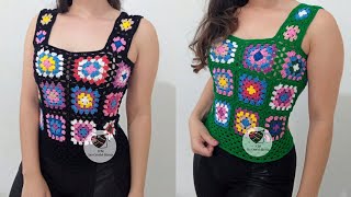 Blusa de crochê Square  motivos PPPMG e GG [upl. by Liban884]