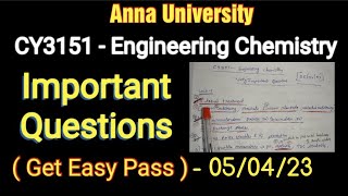 CY3151  Engineering Chemistry இந்த Questionsல படிச்சிடுங்க  Very important Questions  Reg 2021 [upl. by Leamhsi]