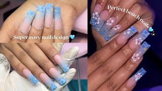 Acrylic nails for beginners  Viral water nails  summer nail tutorial 🩵🌊✨ [upl. by Busby]