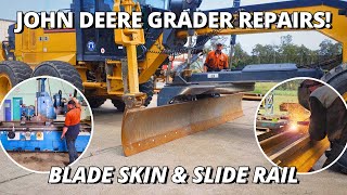 John Deere Grader Repairs  Fitting Blade Skin amp Replacing Blade Slide Rail [upl. by Mariande485]