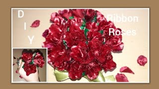 D i Y Satin Ribbon Roses  How To Make Easy Ribbon Roses [upl. by Ailero635]