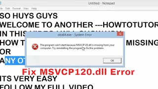 How To Fix MSVCP120dll File Missing system Error Windows 78110 [upl. by Lucias]